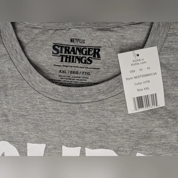 NWT Mens XXL Netflix Stranger Things 'Holiday Squad' Grey T-shirt Short Sleeve - Picture 4 of 7
